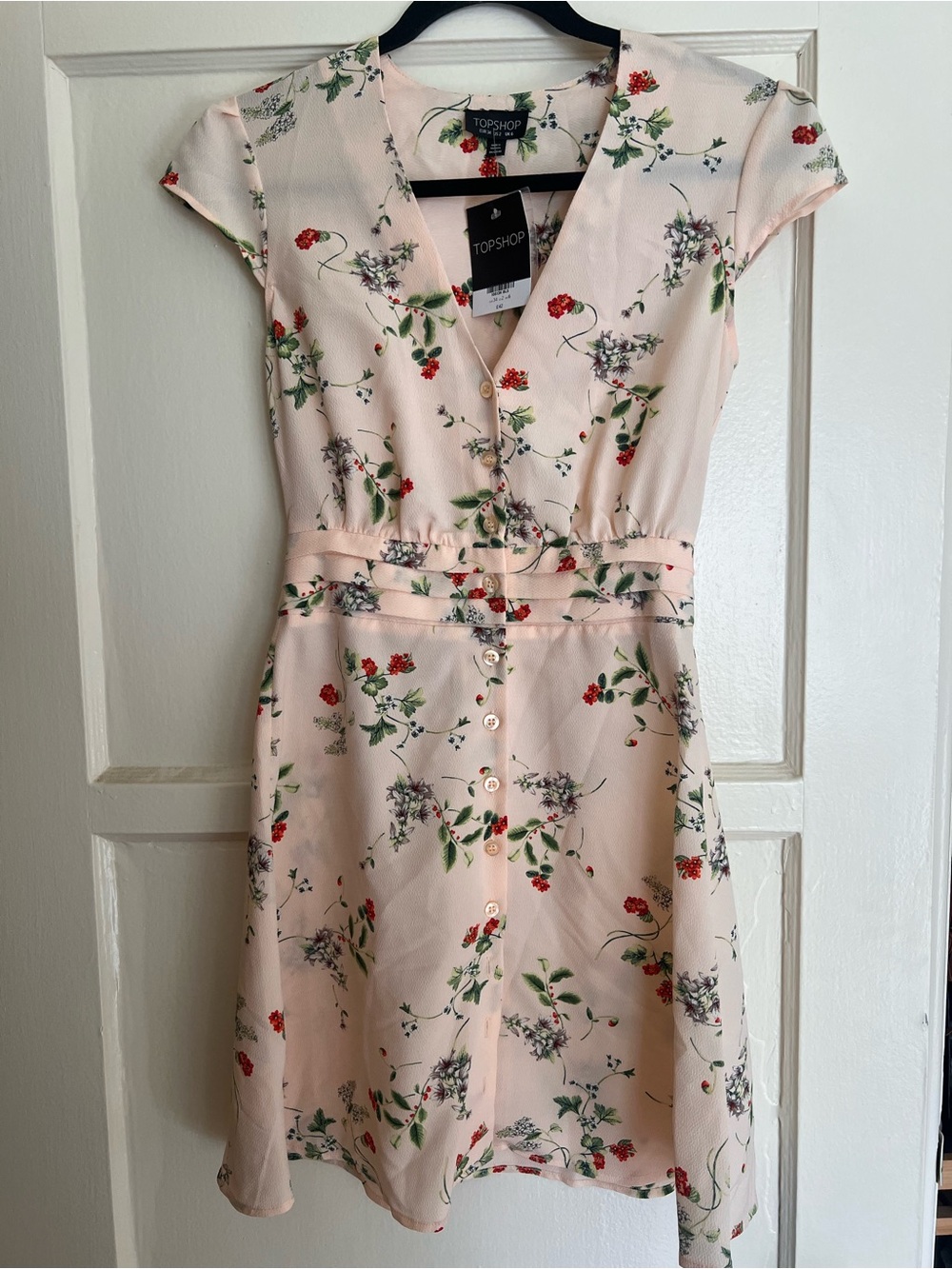 Topshop Light Pink Floral Button-Front Mini Dress
